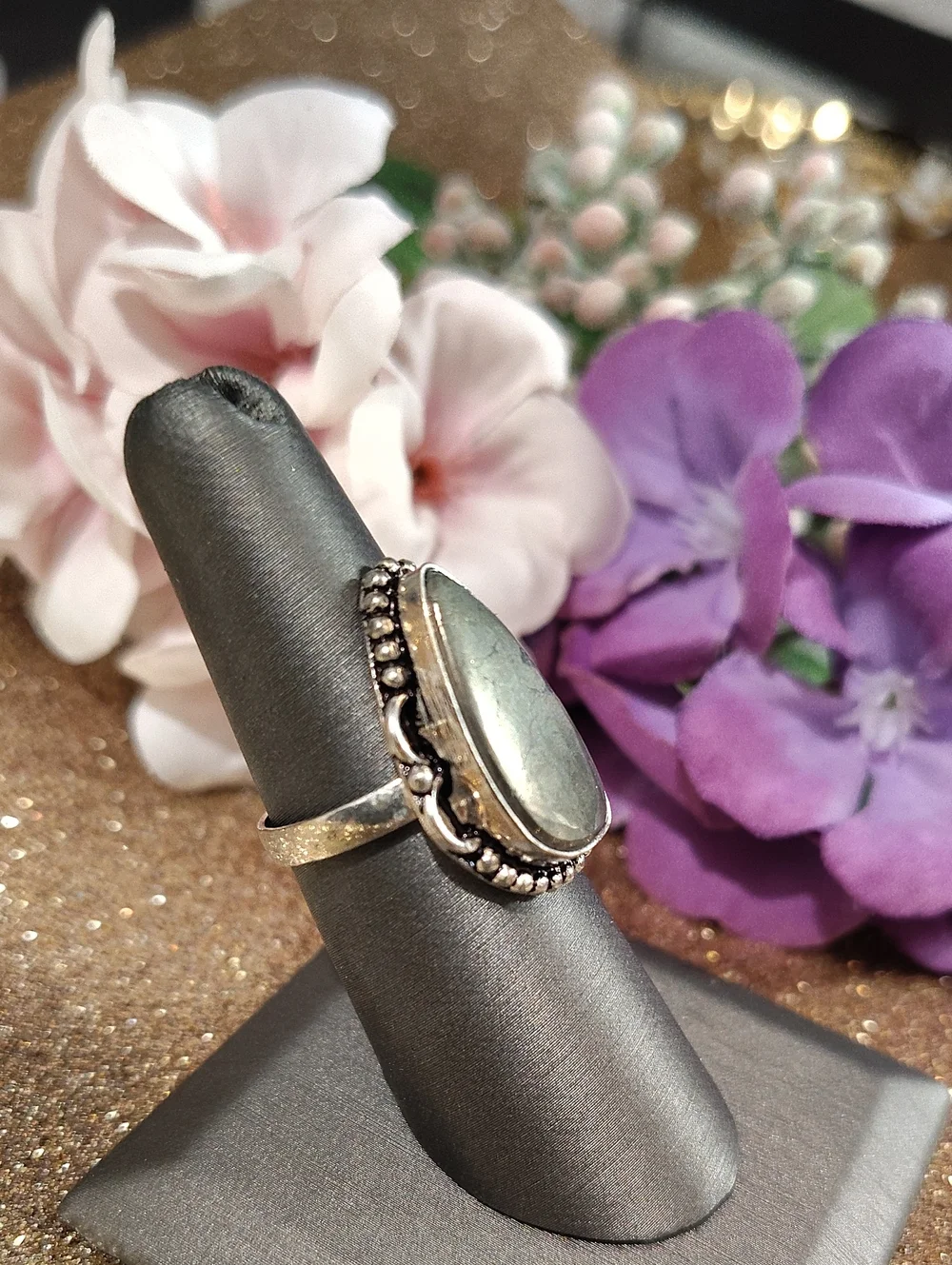 Pyrite Silver Plated Gemstone Ring - Size 7 1/2